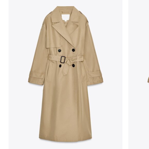 ZARA Light Camel Long Double-breasted Trench Coat With Belt - Picture 5 of 12
